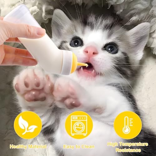 Pet Nursing Bottle for Newborn Animals,Kitten Bottle Feeding Kit Silicone Nipple for Kittens Puppys Rabbits Squirrel (Yellow, Medium) - Image 3