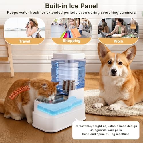2 Pack Automatic Cat Feeder and Water Dispenser 1.3Gallon Dog Gravity Food Feeder and Water with Ice Pack Stainless Steel Dry Food and Waterer Bowl for Small Medium Large Pets (White) - Image 6