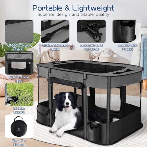 ROMANTIC BEAR Dog Playpen,Foldable Pet Puppy Cat Playpen,M(31"x23"x21") - Image 6