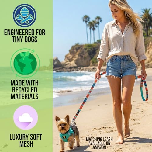 EcoBark Teacup Dog Harness, Step in Mesh Soft Vest, Mint Turquoise, XXS - Image 2