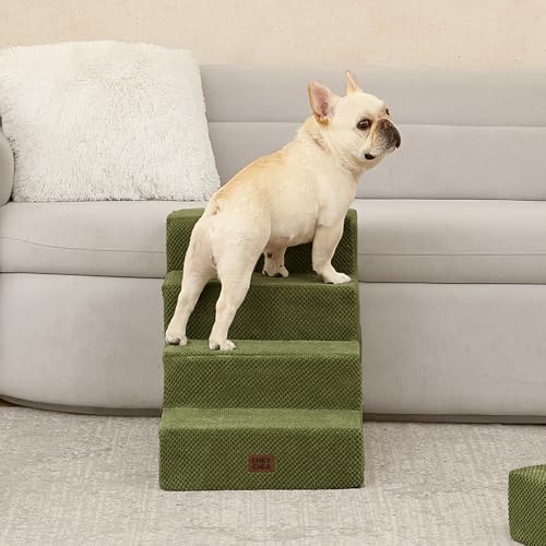 EHEYCIGA Dog Stairs for Bed 18" H, Dog 4-Steps for High Bed, Olive Green - Image 4