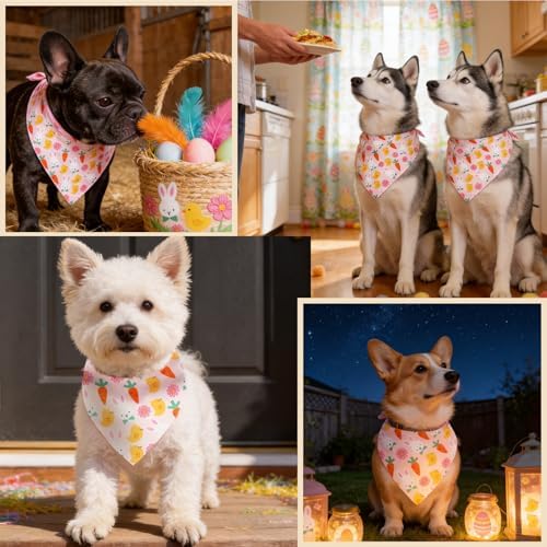 Dog Bandana for Easter Day - Lovely Bunny Carrot Chicken & Daisy Flower Theme, Holiday Pet Costumes Scarf with Adjustable Snap Button, Medium to Large Breeds (30-75lbs) - Image 5