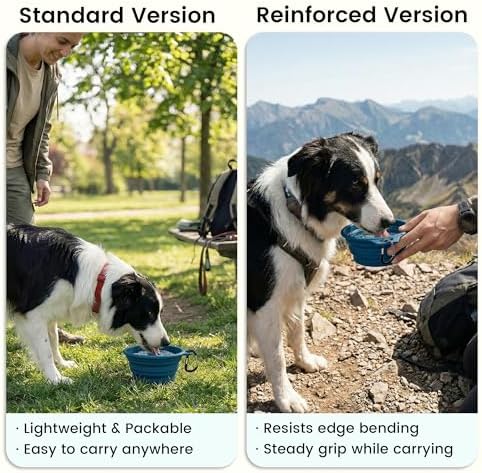 OHMO Large Collapsible Dog Bowls, Steel Rim, 27oz, 2pcs, Dark&Light Blue - Image 4