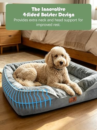Spotted Play Orthopedic Dog Bed with Sides - Dog Sofa Beds for Large Dogs, Supportive Foam Pet Couch Bed with Washable Removable Cover, Waterproof Lining and Non-Slip Bottom, Grey - L-Plus - Image 5