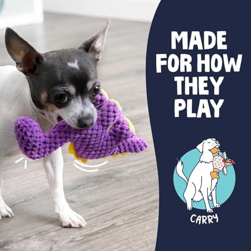 goDog Dinos Bruto Checkers Tough Plush Toy with Chew Guard Technology, Durable Checkered Fabric and Squeaker for Active Play, Purple, Mini - Image 5