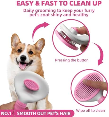 Bath Grooming Kit for Pets - Hair Brush Set with Towel, Washing Gloves, and Shampoo Scrubber Brush for Dogs and Cats (Pink) - Image 2
