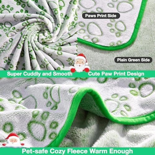 Green Soft Puppy Blanket, with Flannel Green Cute Paw Print, 24 * 32 inches, Cat Blanket Puppy Pads Supplies Dog Products Stuff Essentials - Image 3