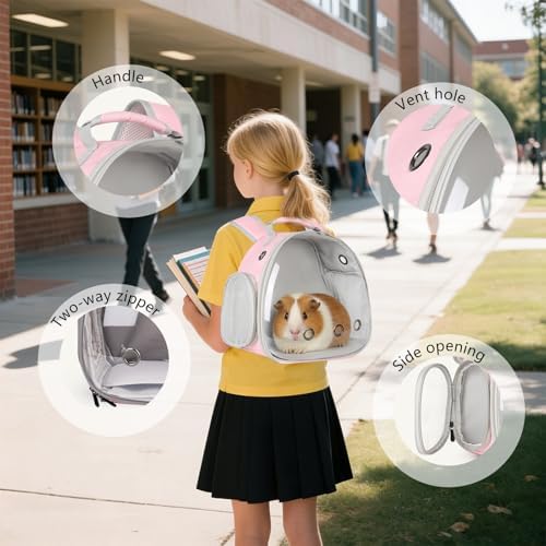 Guinea Pig Carrier, Clear Bubble Window for Guinea Pig, Bunny Rat Bird (Pink, Backpack) - Image 6
