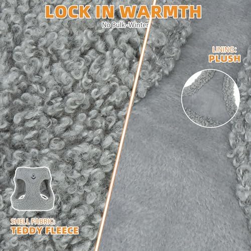 KOOLTAIL Plush Small Dog Harness and Leash Set, Warm Fleece No Pull Puppy Vest for Winter, Lightweight Reflective Step in Pet Harness for Medium Sized Dogs Boy Girl Outdoor Walking Cute Soft, Gray S - Image 4