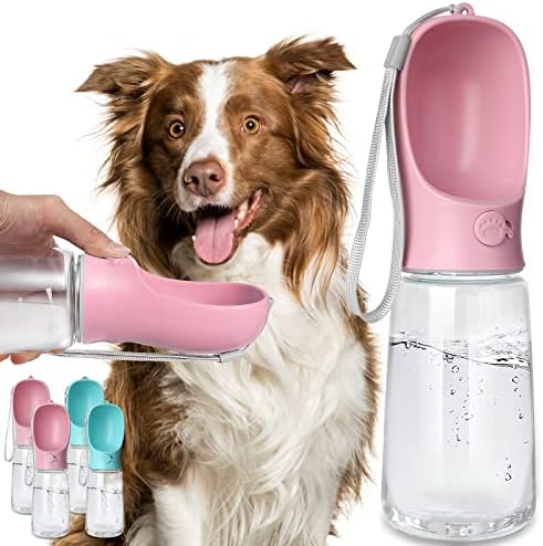 Kalimdor Dog Water Bottle, Leak Proof Portable Puppy Water Dispenser with Drinking Feeder for Pets Outdoor Walking, Hiking, Travel, Food Grade Plastic (19oz Pink) by MCMHomeGoods