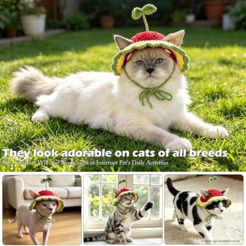 Watermelon Cat Hat, Cotton & Soft Cute Knitted Hats for Cats Birthday Party Christmas Puppy Hat for Small Pets (Green,M) - Image 6