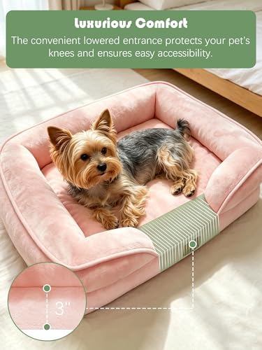 Spotted Play Orthopedic Dog Bed with Sides - Sofa Beds for Small Dogs, Supportive Foam Pet Couch Bed with Washable Removable Cover, Waterproof Lining and Non-Slip Bottom, Pink - S - Image 3