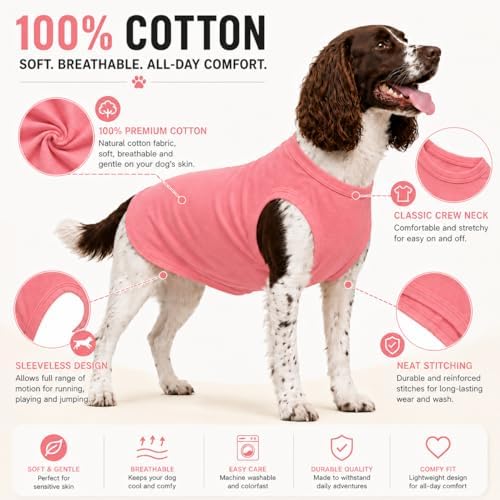 Pet Clothes Dog Clothing Blank T-Shirt Tanks Top Vests for Small Middle Large Size Dogs 100% Cotton Dog Summer Vest Classic (XS, Lotus Pink) - Image 2