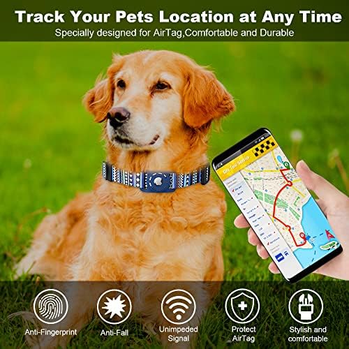 Dog Collar, Compatible with AirTag, Polyester Pet Cat Puppy Collar for Small, Medium, Large, and Extra Large Dogs, Bohemia Navy, L: 14.9-24.8 inch Neck - Image 6