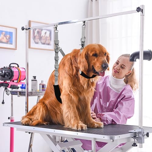 Dog Grooming Belly Strap - Dog Grooming Loops for Table Arm Extender with Clamp Extension Loop Bathing Restraint Leash No Sit Haunch Holder for Small & Medium Dogs Hair Cutting Washing (Gray) - Image 6