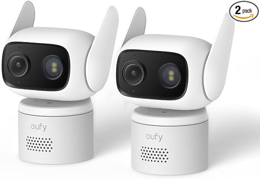 eufy Security Indoor/Outdoor Camera C31(2-Pack), IP66, Spotlight-Free Color Night Vision, 360° Coverage Pan &Tilt, AutoTracking, AI Human/Vehicle/Pet/Cry Detection, 24/7 Recording, No Subscription by Unknown