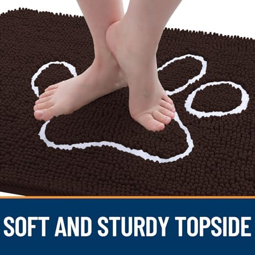 OLANLY Dog Door Mat for Muddy Paws 36x24, Paw Print Design Chenille Mud Mat - Image 4