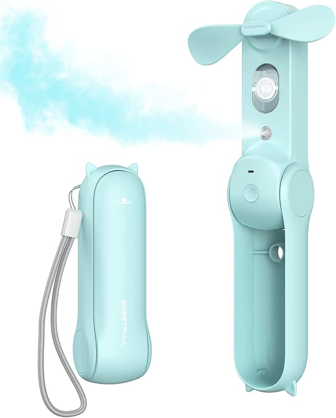 SWEETFULL Misting Fan Portable, Handheld Personal Mister Fans, Small Rechargeable, Mini Spray Water Mist Fans, Kids Women Portable Fan For Travel, Outdoors, Hiking, Camping Home Office (Blue) by SWEETFULL