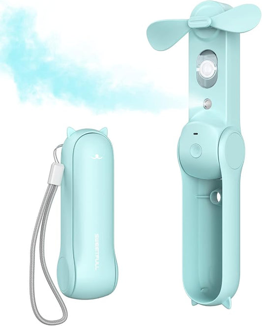 SWEETFULL Misting Fan Portable, Handheld Personal Mister Fans, Small Rechargeable, Mini Spray Water Mist Fans, Kids Women Portable Fan For Travel, Outdoors, Hiking, Camping Home Office (Blue) by SWEETFULL