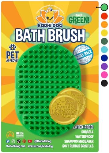 Bodhi Dog Shampoo Brush - Pet Grooming & Bath Supplies for Dogs and Cats - Bath Brush for Long & Short Hair - Premium Scrubber for Shower, Showerhead, Sprayer & Bathing (One Pack, Green) by BodhiDog