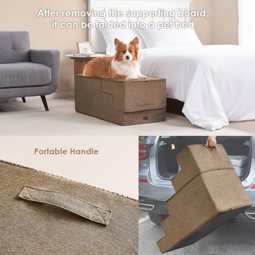 EHEYCIGA Dog Stairs for High Bed 25" H, Extra Wide Dog 5-Step, Camel - Image 6