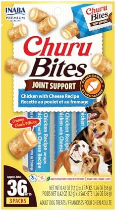 INABA Churu Bites Joint Support for Dog, Functional Lickable Dog Treat with Taurine & Green Tea Extract, 1.26oz Each, 18 Tubes Total, Chicken with Cheese Recipe by INABA