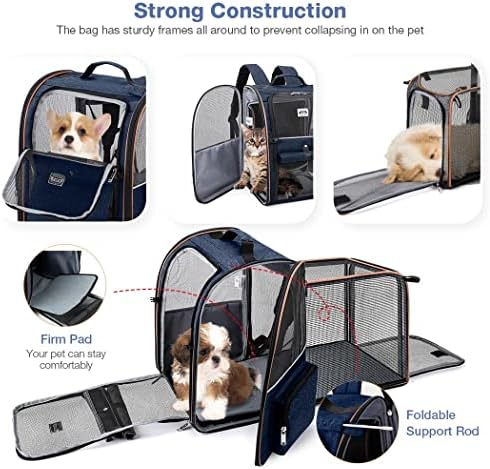 Extra Large Cat Backpack Carrier Expandable Pet Carrier Backpack for Small Dogs Medium Cats Fit Up to 18 Lbs, Dog Backpack Carrier, Foldable Puppy Backpack Carrier for Travel, Hiking,Blue - Image 3