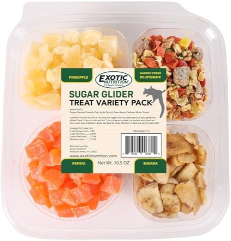 Exotic Nutrition Sugar Glider Treat Variety Pack (9.5 oz.) - Healthy Natural Sugar Glider Treat Assortment - Pineapple, Papaya, Garden Fresh Re-Hydrate, and Banana - Sampler Variety Value Package by ExoticNutrition