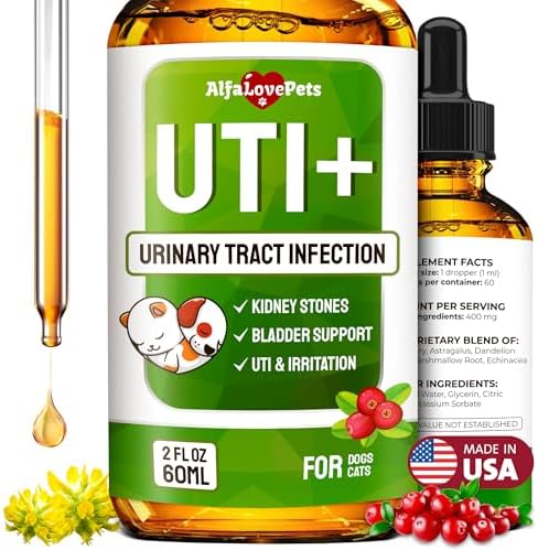 Cat UTI Treatment to Care for Kidneys and Bladder – Dog UTI Treatment for Pets of All Ages and Breeds – Urinary Tract Cat Safe Formula – Cranberry Supplement for Dogs & Other Pets – 2 Oz by AlfaLovePets