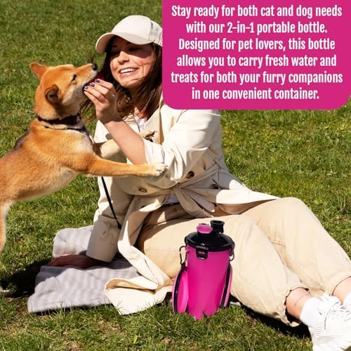 Dog Travel Water Bottle W/Collapsible Bowls - Portable 2 in 1 Leakproof Pet Water Bottle Food Container Ideal for Travel, Outdoor Portable Water Bowls for Walking, Camping & Hiking - (Pink) - Image 6