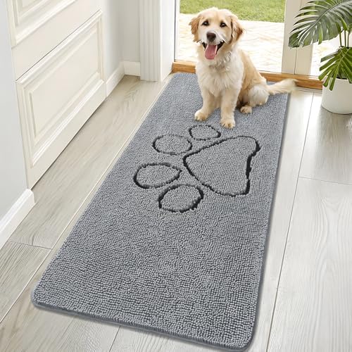 OLANLY Dog Door Mat for Muddy Paws 70x32, Paw Print Design Chenille Mud Mat by OLANLY
