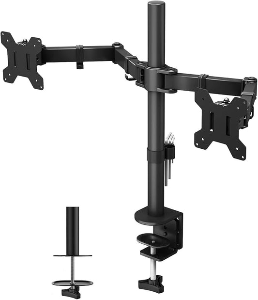BONTEC Dual Monitor Desk Mount, 13-27 Inch, 22lbs, VESA 75x75/100x100,Black | Full Motion Adjustable Stand, Heavy Duty Arms, C Clamp and Grommet Base, Cable Management for Flexible Screen Positioning by BONTEC