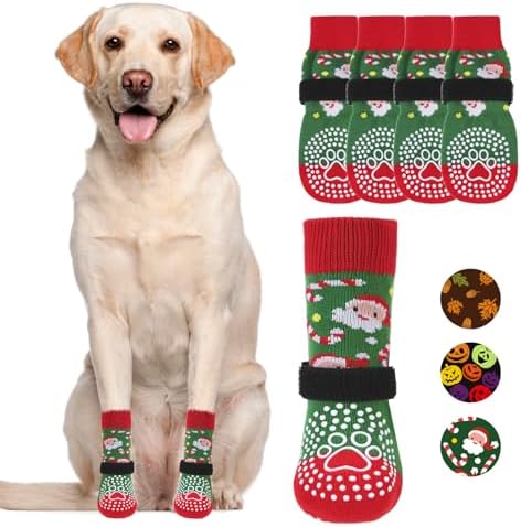 KOOLTAIL Anti Slip Dog Socks for Hot/Cold Pavement to Prevent Licking Paws, Dog Boots&Paw Protector with Grippers for Hardwood Floors, Traction Control No Twist Booties for Small Medium Large Dogs by KOOLTAIL