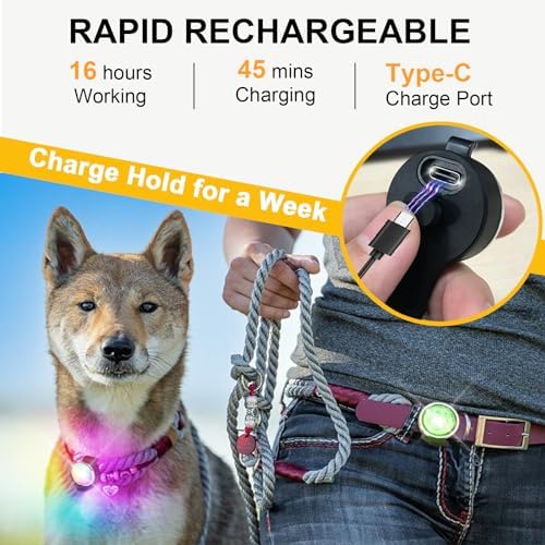 Tubasion 3-Pack Dog Lights for Night Walking, Upgraded 8 Modes Rechargeable Dog Collar Lights for Nighttime Clip On, IPX6 Waterproof and Silicon Band Safety Light for Collars - Image 6