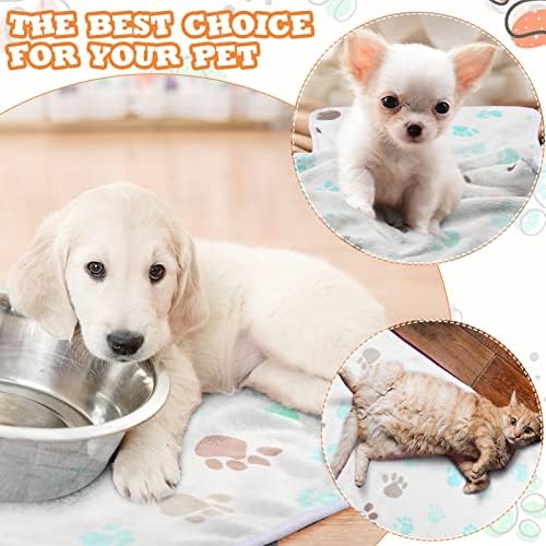 Tatuo 4 Pcs Fleece Dog Blankets for Puppy Cat, White, 24 x 16 in, Paw - Image 3
