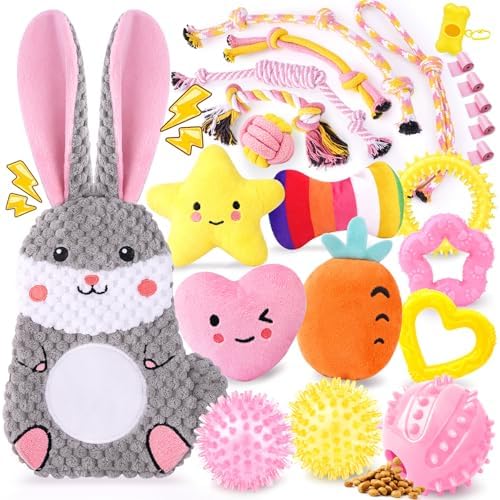 Zeaxuie 23 Pack Pink Puppy Toys for Teething, Small Dog Toys with Cute Puppy Chew Toys, Squeaky Dog Toys, Treat Ball and Interactive Rope Toys by Zeaxuie