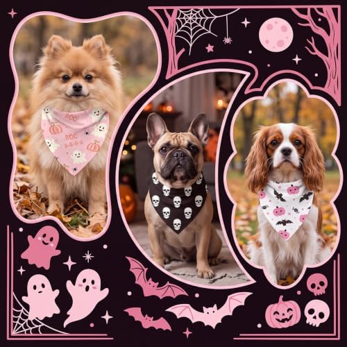 Weewooday 50 Pink Halloween Dog Bandana Bulk for Small Dog Lover Gift - Image 6