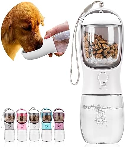 Dog Water Bottle with Food Container, Portable Leak Proof Pet Water Dispenser for Walking Hiking Travel, Puppy Essentials Accessories for Small Large Dogs, Dog Gifts (10oz/15oz/19oz) by AVELORA