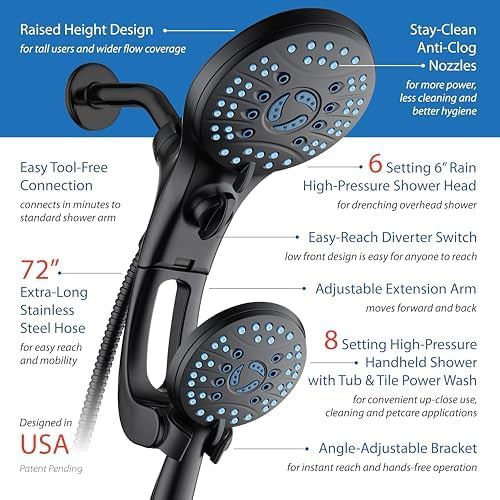AquaCare 50-mode High Pressure Shower Head Combo with Arm & Dual Power Wash - Image 3