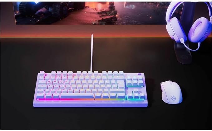 SteelSeries Apex 3 TKL Lavender RGB Gaming Keyboard — Tenkeyless Compact Form Factor — 8-Zone RGB Illumination — Water and Dust Resistant — Whisper-Quiet Gaming Switch - Image 2