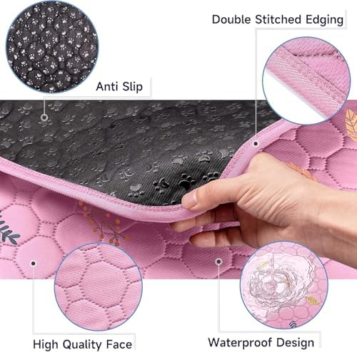 Sunheir Washable Pee Pads for Small Pet 5-Pack, Reusable Pet Training Pads Absorbent & Leak-Free, Waterproof Pee Pads for Dog Cat Rabbit Guinea Pig Hamster, Whelping Pad (Leaves - Pink, 12x12) - Image 4