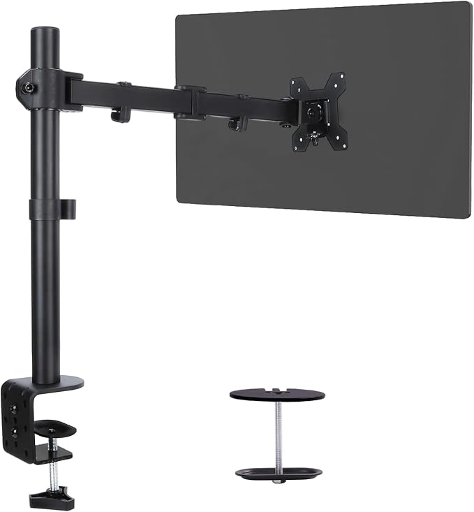 Single Monitor Arm Mount for 13-32 Inch Screen Up to 22lbs | Ultrawide Screens Up to 38 Inch Fully Adjustable Stand with C-Clamp/Grommet Base Tilt Rotation Max VESA 100x100 by Livotica