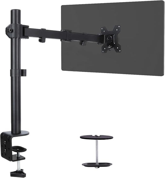 Single Monitor Arm Mount for 13-32 Inch Screen Up to 22lbs | Ultrawide Screens Up to 38 Inch Fully Adjustable Stand with C-Clamp/Grommet Base Tilt Rotation Max VESA 100x100 by Livotica