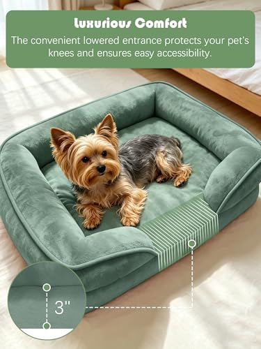 Spotted Play Orthopedic Dog Bed with Sides - Sofa Beds for Small Dogs, Supportive Foam Pet Couch Bed with Washable Removable Cover, Waterproof Lining and Non-Slip Bottom, Green - S - Image 3