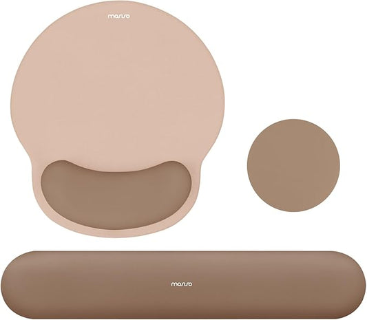 MOSISO Wrist Rest Support for Mouse Pad&Keyboard Set, Mocha | Circle Curved Ergonomic Mousepad Non-Slip Base Home/Office Pain Relief&Easy Typing Pad with Soft Cloth&Silicone Lining by MOSISO