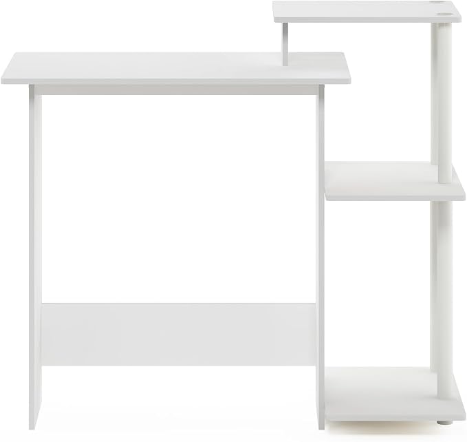 Furinno Efficient 29-Inch White Computer Desk with Side Shelves, Gaming Desk with 3 Open Shelves, Home Office Desk, for Home Office, Study Room, Dorm, Bedroom, Plain White - Image 6