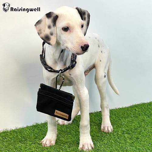Raisingwell Dog Treat Pouch, Black Pocket Sized Pet Training Pouch, Cotton Fabric, Hand Free Dog Walking Bag with Carabiner, Self-Closing Pet Feed Snack Reward, for Pet Puppy Travel or Outdoor Use - Image 5