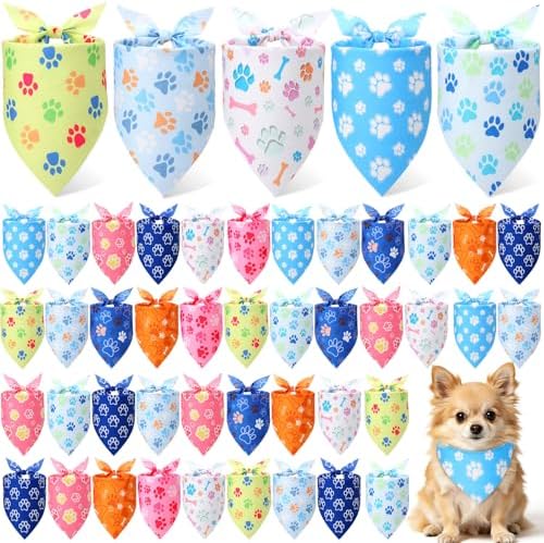 Weewooday 50 Pcs Paw Print Dog Bandanas Bulk for Party, 19.7x13.8x13.8 in by Weewooday