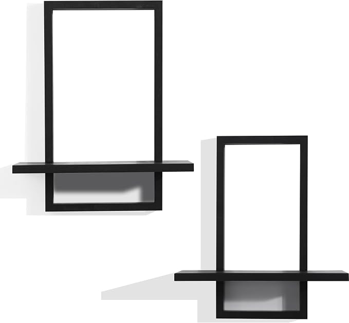 PHOENANCEE Square Floating Shelves,Wall Plants Holder,Bathroom Wall Decor,Framed Decorative Shelf Black,Modern Chic Set of 2 for Living Room Bedroom Home Office,Soild Wood,L+S - Image 8