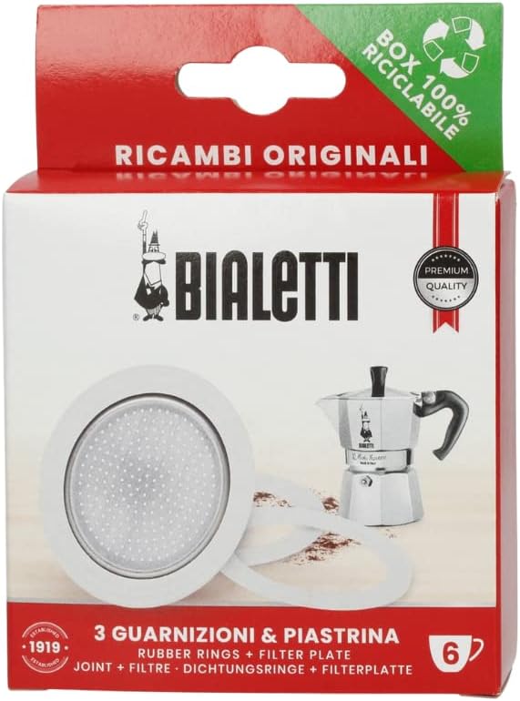 Bialetti Spare Parts, Includes 3 Gaskets and 1 Plate, Compatible with Moka Express, Fiammetta, Break, Happy, Dama, Moka Timer and Rainbow (6 Cups) by Bialetti
